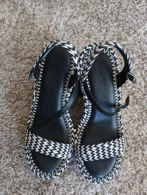 Black Woven Espadrille Wedge Sandals